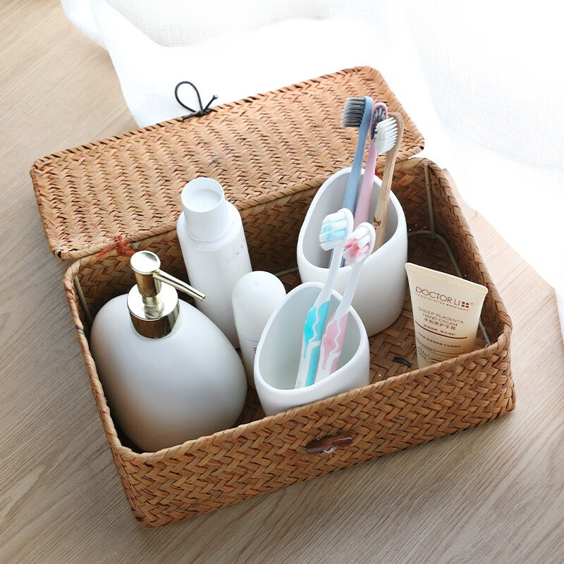 Ken s desktop storage box rattan straw gift box with lid dustproof sundry basket creative gift box jewelry box bear style orange rectangular large size