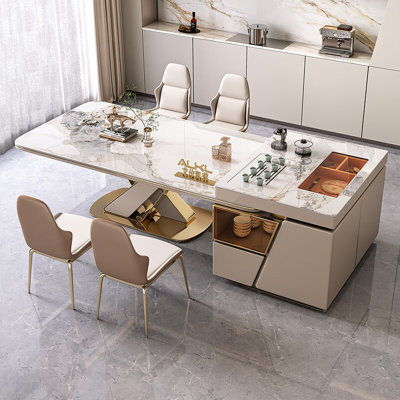 Ellen Kelly light luxury island dining table and tea table integrated retractable home high-end restaurant multi-functional slate dining table and chair combination 1.8M retractable high-end island dining table