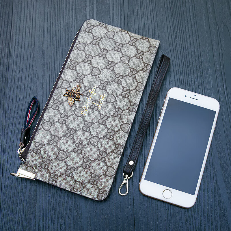 CALCULAT&KEENck wallet women's long 2024 new printed wallet women's multi-functional zipper large capacity card bag hand mobile phone bag brown