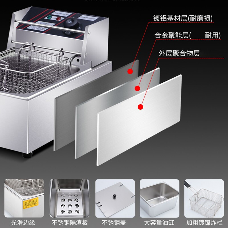 Liling Electric Fryer Commercial Electric Fryer Stainless Steel Thickened Single and Double Cylinder Fryer Household Large Capacity French Fries Machine Fritters Chicken Steak Fried Skewers Smokeless Snack Equipment Frying Machine Parallel Bars and Double Screens 10.8L+10.8L Large Capacity