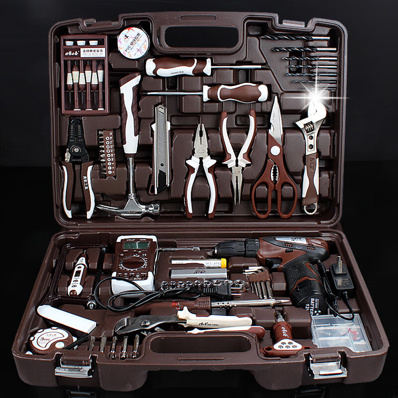 Hardware tool box set repair electrician's set multi-functional household manual combination with electric drill version E094 version E094 (cordless lithium electric drill)