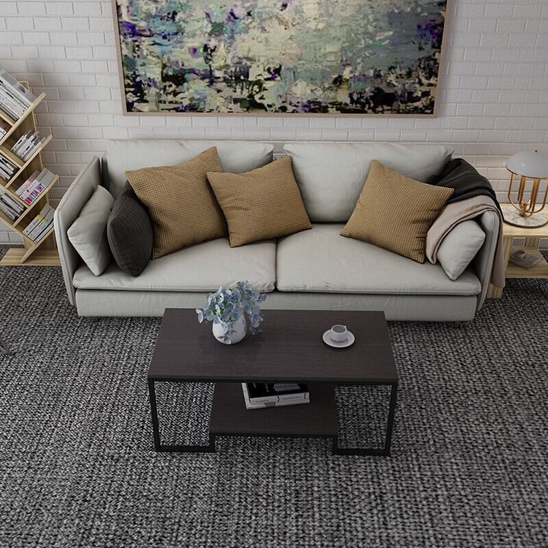 Shuaili coffee table living room small tea table double layer storage side table 100*50*42 black SL17086C