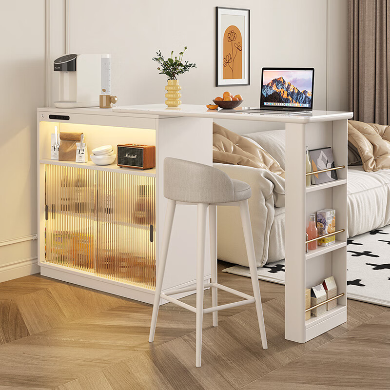 KNSJ slate bar table dining table sideboard entrance partition integrated living room small apartment cream style retractable mobile cabinet rotating bar counter cream white
