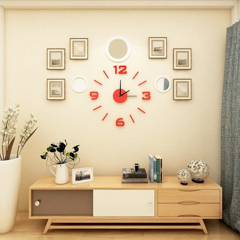Drum group wall clock wall punch-free simple creative clock watch living room home bedroom wall sticker elegant black 40cm diameter