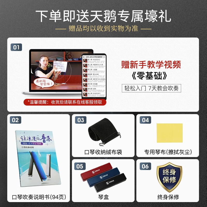 Swan (SWAN) 24-hole polyphonic C harmonica phoneme marking beginner student teaching harmonica red