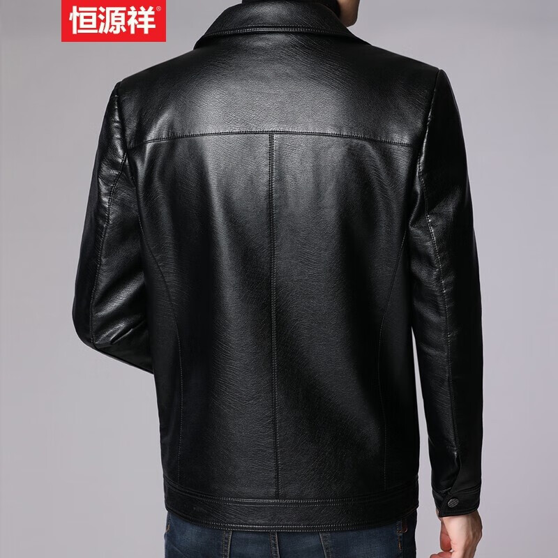 Hengyuanxiang Leather Men's 2024 Autumn and Winter Men's Winter Jackets Velvet Thickened Casual Lapel Middle-aged and Elderly Leather Jacket Tops
