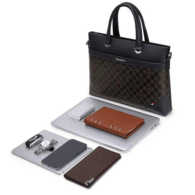 WILLIAMPOLO Paul business briefcase genuine leather men's handbag large capacity first layer cowhide 17 inches computer bag high-end black (first layer cowhide) 17 inches