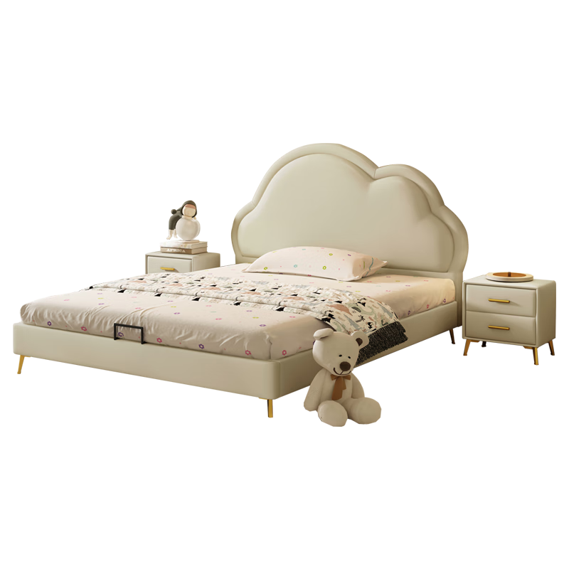 True Color Bear Children's Bed Children's Bed Boy Single Bed Modern Simple Solid Wood Upholstered Bed Cloud Bed Girl Princess Bed Upholstered Bed 1.5m*1.9m