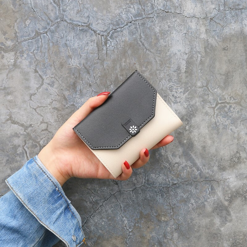 SHU GUO ER New Korean Style Small Wallet Women's Short Folding Simple Fashion Women's Card Holder Black #C423