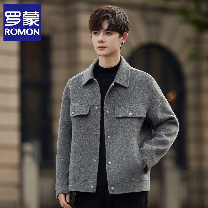 ROMON double-sided woolen jacket short men's jacket autumn and winter 2025 new woolen jacket casual men's top trendy dream color XL recommended 135-155 pounds