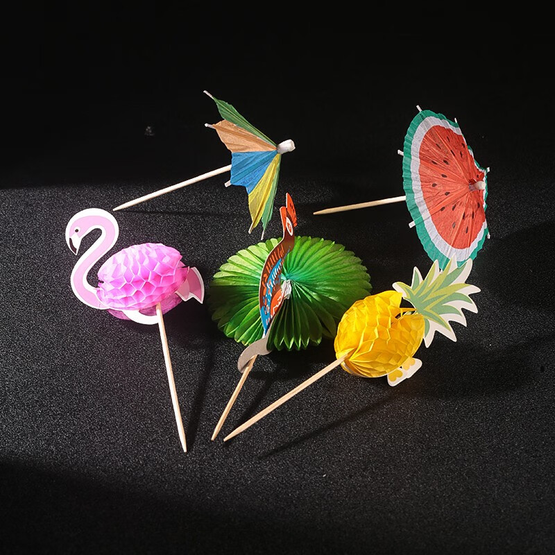 Bar Soul Creative Cocktail Decorative Sticks Small Paper Umbrella Umbrella Shape Painted Bamboo Sticks Bar Gadgets Western Food Pastries Pineapple Shape 50 Count