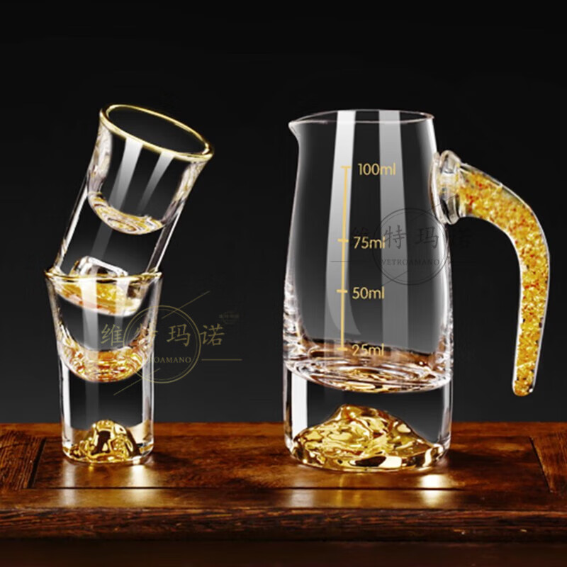VETROAMANO Jinshan liquor cup set household crystal glass gold foil handle Jinshan bottom wine divider one cup high-end wine set 10 pots 10 cups gold handle gold base