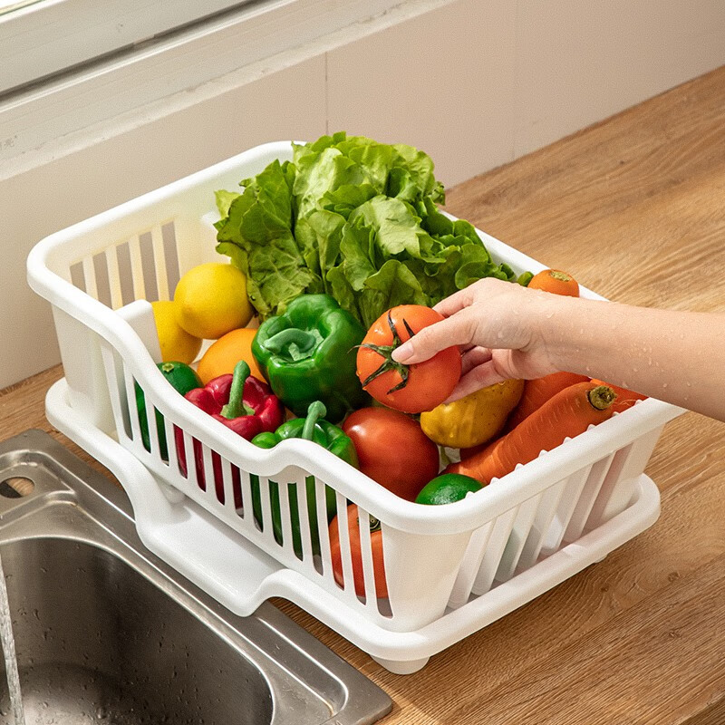 WORTHBUY cupboard, bowl and chopsticks storage box, cupboard, dish drainer, kitchen rack, storage rack, drain basket, plastic storage basket, white - small size