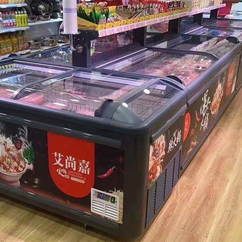 AUCMA Commercial Super Large Capacity Combination Display Cabinet Supermarket Freezer Island Cabinet Quick Frozen-24 Seafood Cold Drink Prepared Dumplings Horizontal Single Temperature Freezer Refrigerator Automatic Defrost Automatic Frost Combination Three 950L*2+560L*2 + Shelves