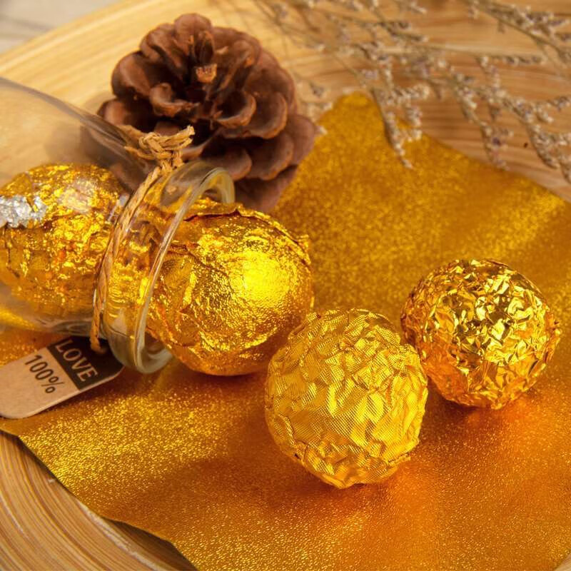 Dongzhitiandi Black Sesame Ball Candy Nougat Handmade Wrapping Paper Golden Aluminum Foil Paper Tea Chocolate Valentine's Day Paper Golden Glossy Aluminum Foil Paper 100 Sheets