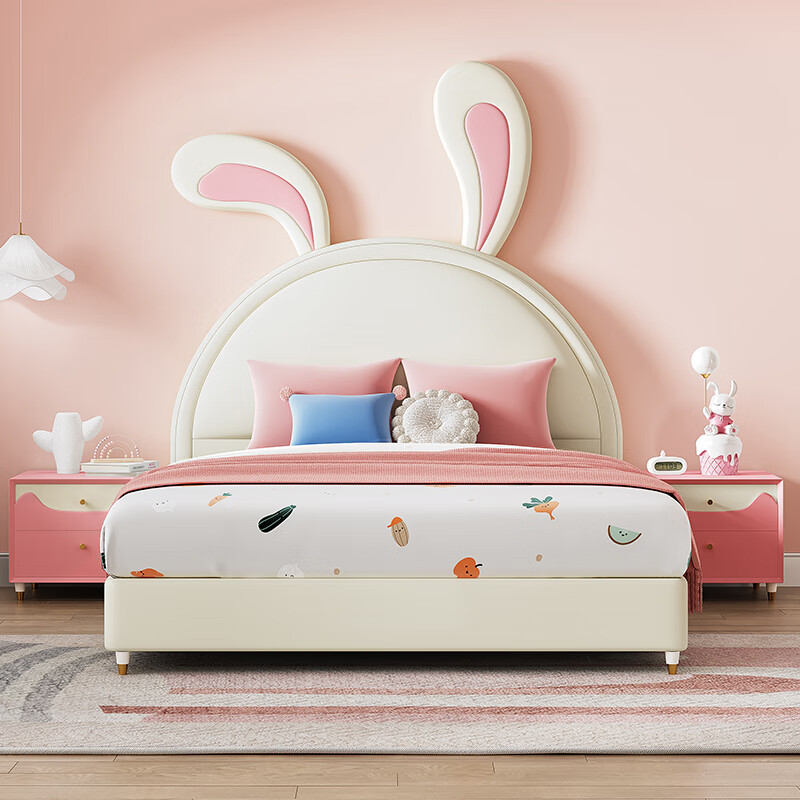 Gujia Home Children's Bed Girls Princess Bed Single Bedroom Furniture Cartoon Cute Rabbit Bed Soft Bag Girls DS0039