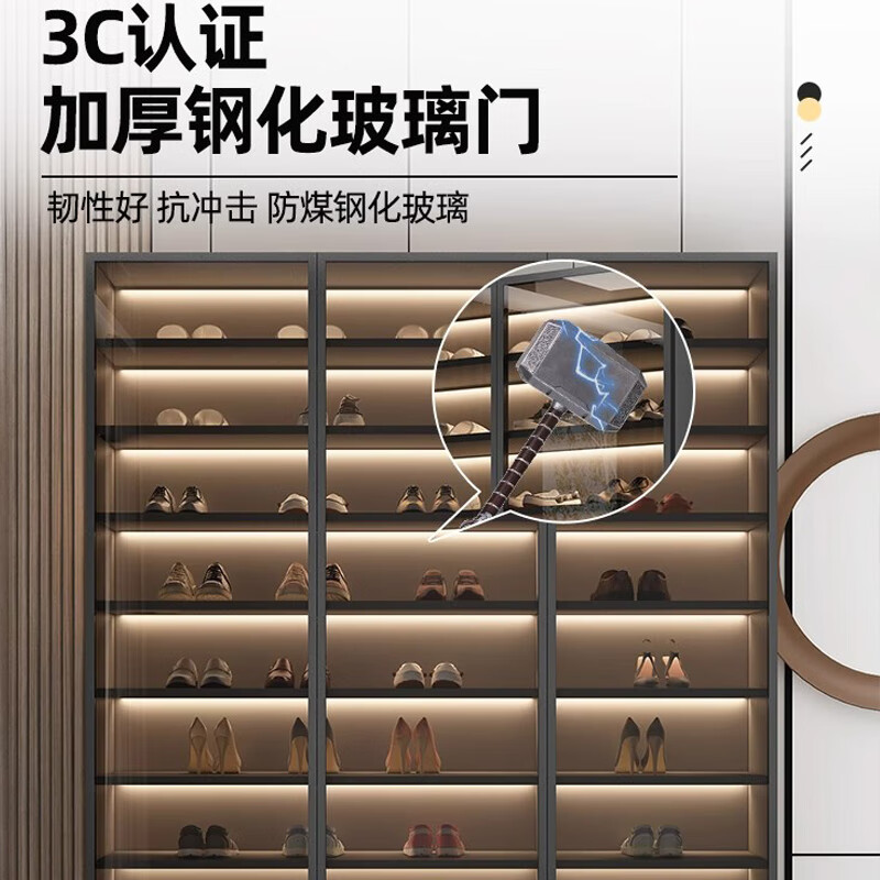 Caixiang storage cabinet multi-functional bookcase with glass door display wine cabinet light luxury custom home living room integrated whole wall to the top 6 layers elegant white length 120*height 120 holds about 38 pairs thickened standard version