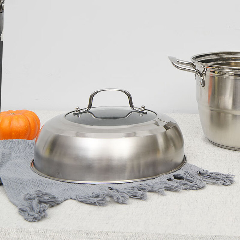 Chinuo stainless steel pot lid, household steamer lid, high lid, thickened wok lid, elevated arched stir-frying tripod lid, 24.6cm steamer lid (stainless steel handle), brown glass