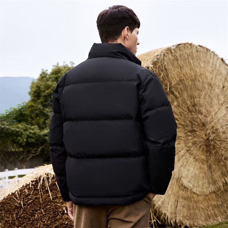 Dances with Wolves Goose Down Down Jacket Men's High Filled Down Stand Collar Versatile Warm Jacket Men 001 Black 185