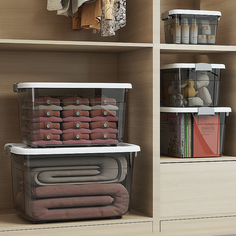 JD Logistics Thickened Large Capacity Transparent Storage Box Home Wardrobe Clothing Plastic Box Toy Box Transparent White Huge Size - Length 54 Width 40 Height 30