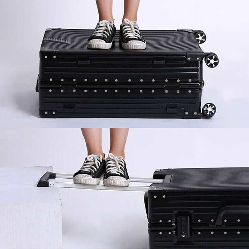 EAZZ upgraded anti-scratch suitcase aluminum frame trolley suitcase suitcase for male and female students password box boarding suitcase leather suitcase classic aluminum frame - silver 26 inches = mobile home