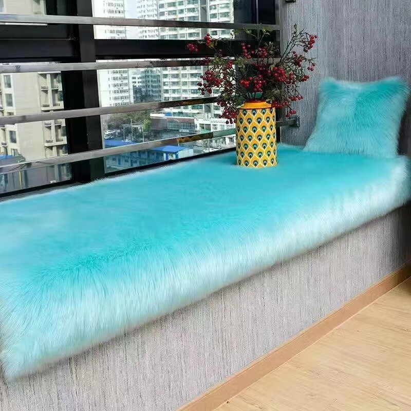 Nordic plush thickened bay window mat window sill mat non-slip balcony cushion bedroom sofa cushion imitation wool can be customized white 60X170 cm * rectangular