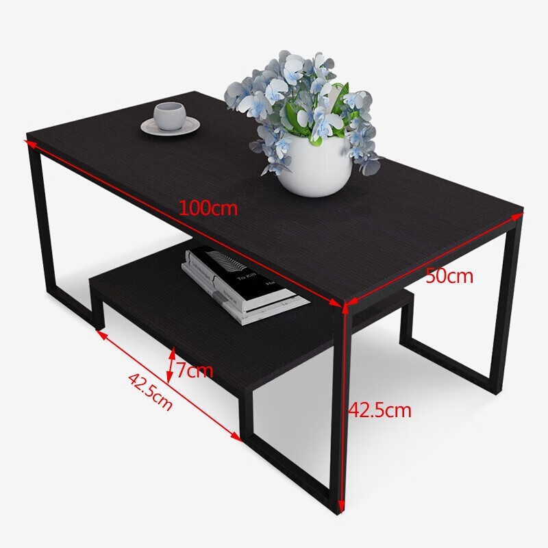 Shuaili coffee table living room small tea table double layer storage side table 100*50*42 black SL17086C