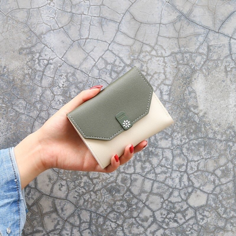 SHU GUO ER New Korean Style Small Wallet Women's Short Folding Simple Fashion Women's Card Holder Black #C423