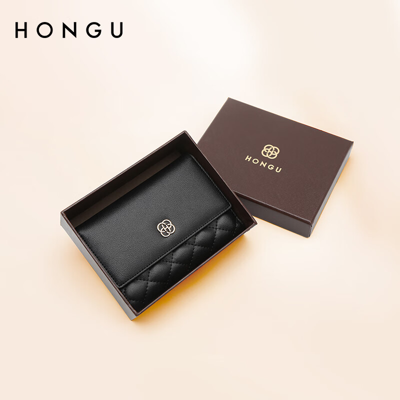 Honggu Women's Wallet Cowhide Wallet Women's Short Folding Diamond Coin Purse Small Bag New Year's Birthday Gift