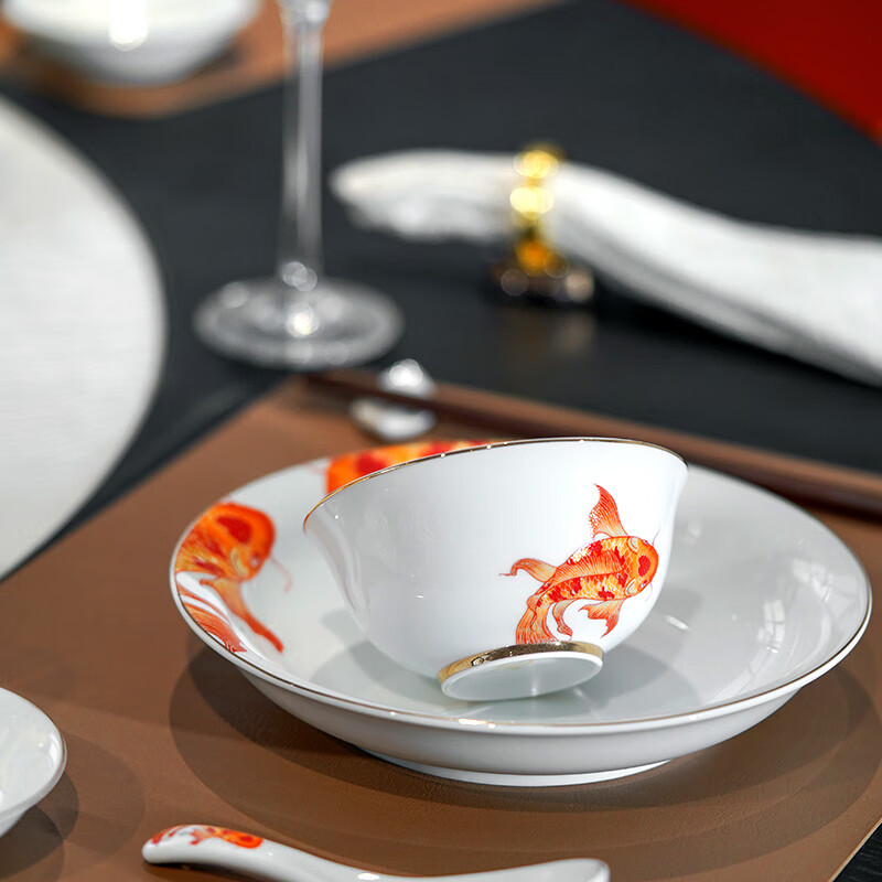 Tao Xichuan CERAMIC ART AVENUE Jingdezhen ceramic tableware set household high-end bowls and plates tableware Chinese style housewarming New Year gift Fuzhi koi-rice bowl*1
