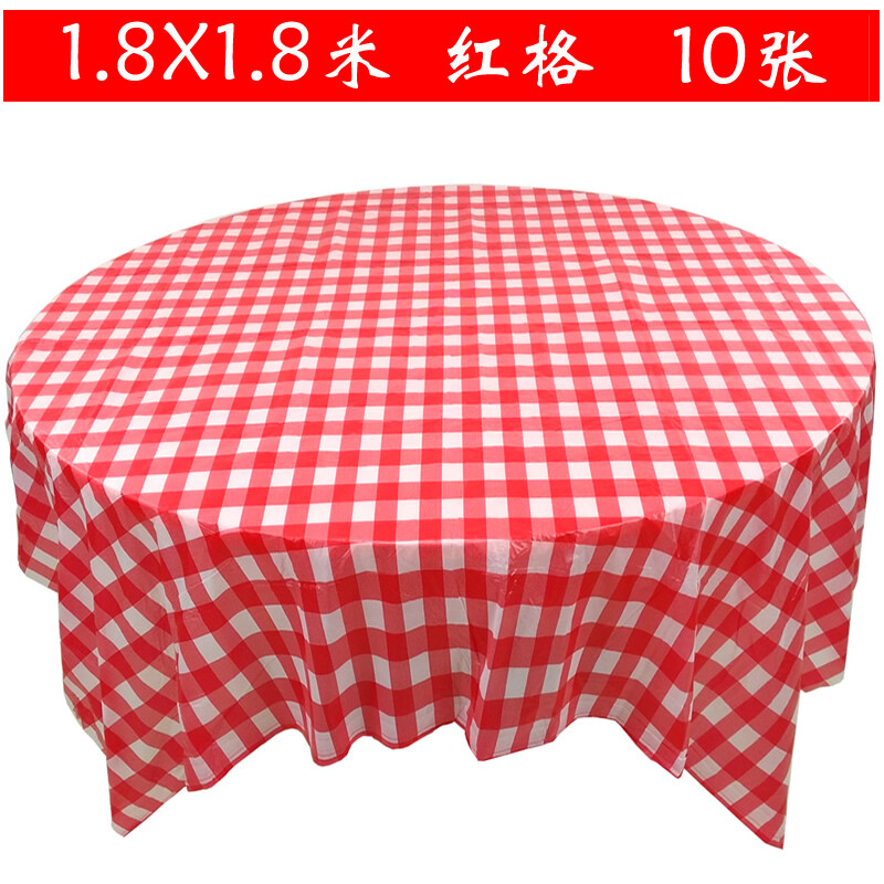 Chuge high-quality 10 pieces of 1 meter printed disposable tablecloths thickened plastic tablecloths round table waterproof table mats home tablecloths 10 pieces/bag 1.8X1.8 meters red plaid