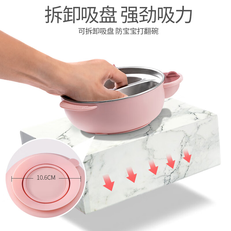 COOKSS Children's Dinner Plate Stainless Steel Compartment Baby Tableware Food Bowl Baby Suction Cup Water Insulated Bowl with Fork Spoon Blue