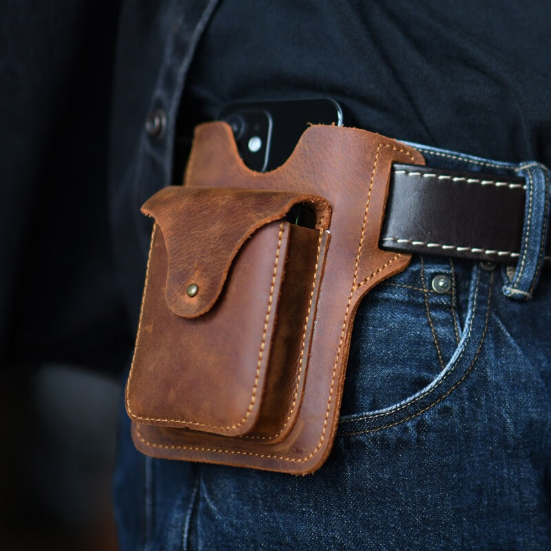 Kangaroo wears going out mobile phone waist bag men's Harley small waist bag men's construction site work 2024 multifunctional belt light brown