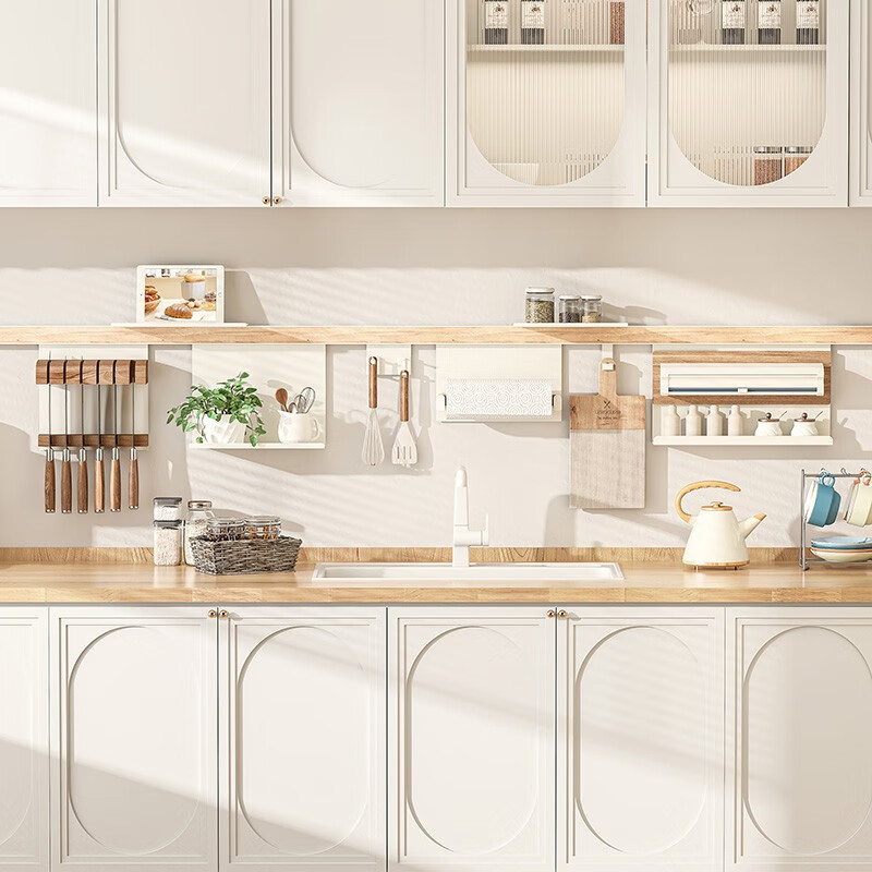 Kaiying kitchen rack seasoning utensil storage knife holder wall-mounted punch-free space aluminum wall multi-functional hook hanger guardrail storage rack needs to be used with a cross bar