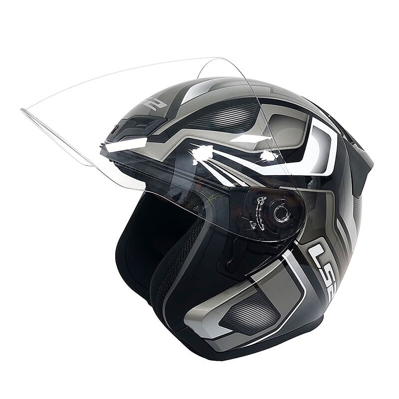 LS2 new motorcycle helmet quarter helmet electric moped four seasons large tail wing large size men and women half helmet OF608 black gray silver phantom 3XL (recommended 61-62CM)
