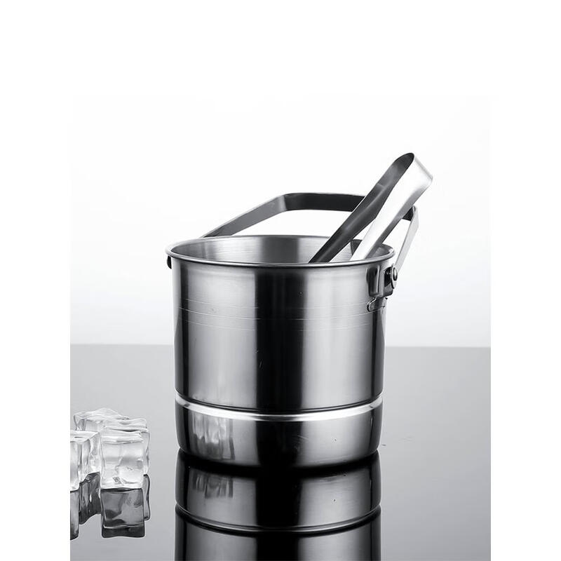 Porphyry stainless steel thickened ice bucket KTV bar supplies champagne bucket commercial ice bucket creative beer and red wine bucket ice bucket with water barrier 1L) free ice clip
