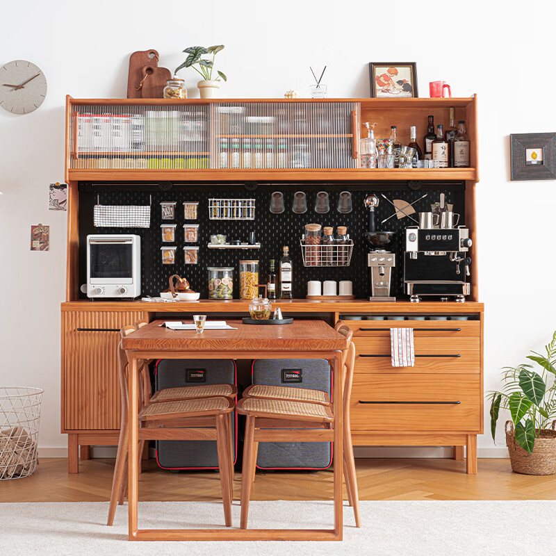 Mexueer sideboard solid wood light luxury modern tea cabinet restaurant wall-mounted integrated wine cabinet home slate simple dining table high cabinet 1.8m cherry color combination cabinet (dining table not included)