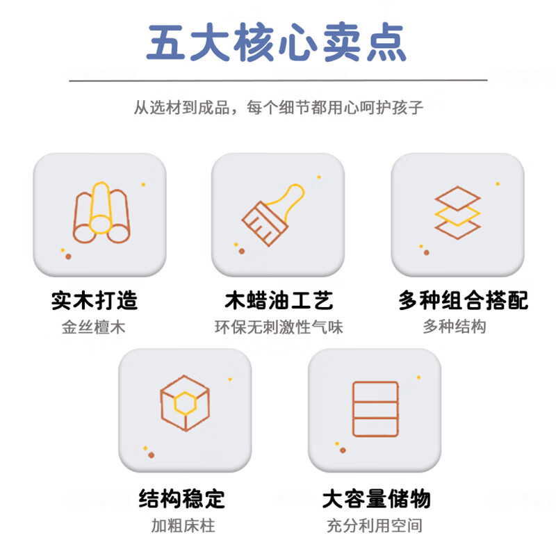 Yingyuan solid wood children's bed boys and girls bedroom bed teen student single bed American gold wire sandalwood storage bed solid wood bed 1500mm*2000mm frame structure