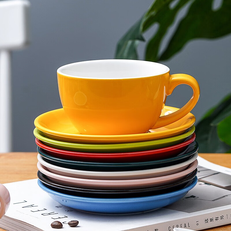 Mongdio European Ceramic Coffee Cup and Saucer Home Latte Cup Large Capacity 300ml Latte Art Cup and Saucer Set White 300ml