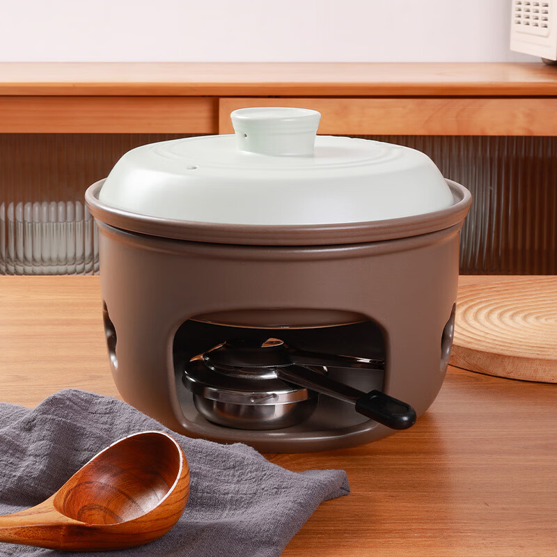 Pottery King ceramic dry pot solid alcohol stove pot integrated heating household small hot pot household casserole alcohol pot large size 2 liters + alcohol block one pack 27cm