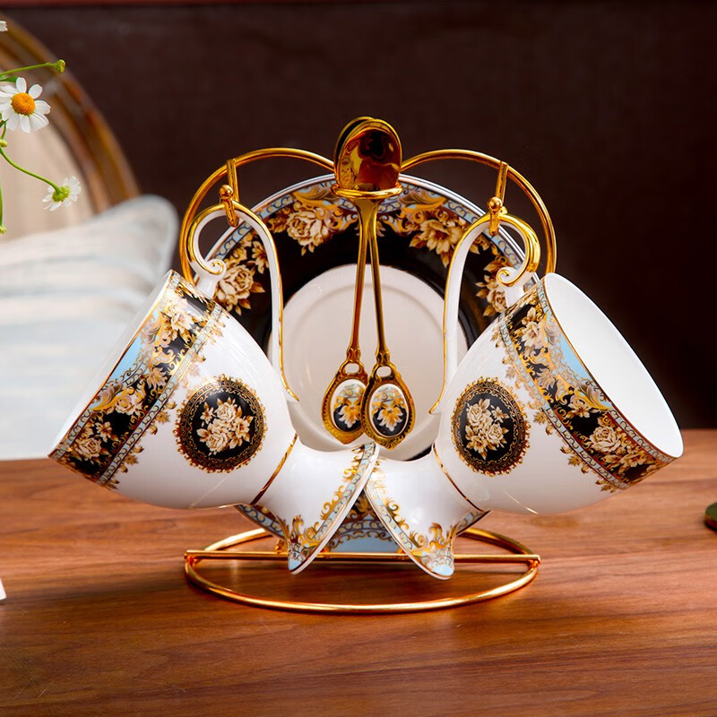 Heart Ornament Garden Muse European Palace Style Bone China Coffee Cup and Saucer Retro Afternoon Tea Cup Black Tea Cup British Gold-rimmed Ceramic Cup Muse 2 Cups and Saucers with New Shelf (Gift Box)