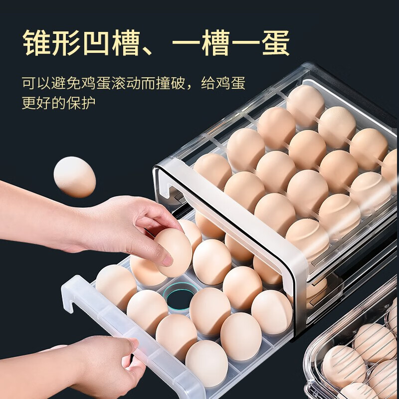 Home Story Japanese Refrigerator Egg Storage Box with Cover Special Drawer-type Food-Grade Frozen Fresh Box Kitchen Storage Artifact Drawer Double-layer Egg Box Single Pack