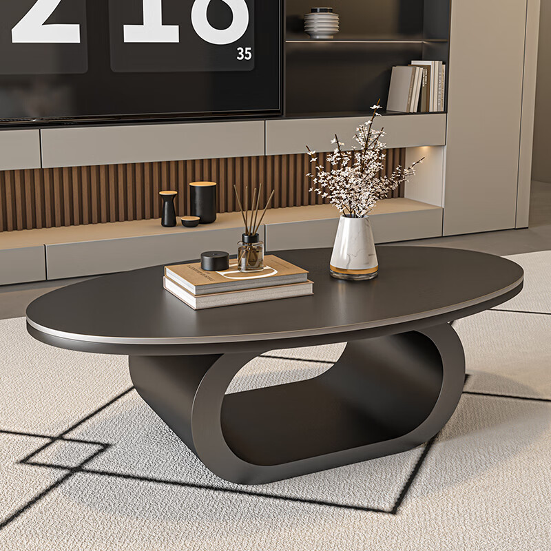 Seaworthy new living room coffee table small apartment simple home modern light luxury high-end Internet celebrity tea table black coffee table slate black frame oval glossy white slate 100