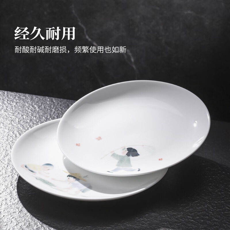 Jingdezhen official childlike ceramic children's tableware set, bowls and dishes, complete set of bowls and dishes, high-end gift box, gift box, childlike tableware-Tanchun large plate-3 plates