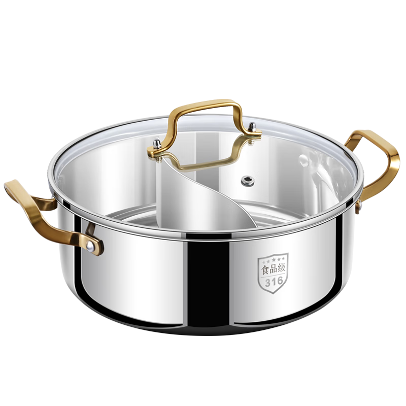 Clang household Yuanyang pot induction cooker hot pot basin household one-piece shabu-shabu thickened 316 stainless steel hot pot pot Yuanyang pot seamless welding 34cm