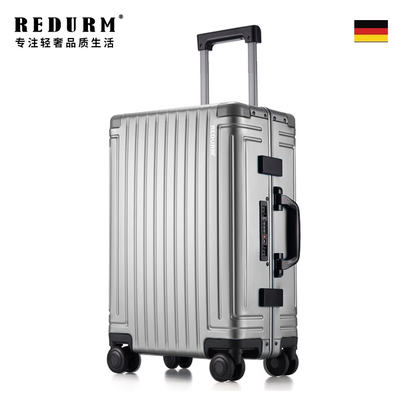 REDURM suitcase trolley case, aluminum magnesium alloy large capacity case, high-end suitcase, men's boarding case, password box, universal wheels, steel gun color - luxury aviation-grade aluminum alloy hard case, 20 inches, boardable/suitable for short-term travel