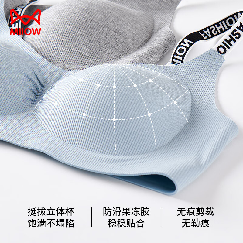 Catman Sports Bra Women's Small Breast Push Up Bra Seamless Wireless Breast Control Anti-Sagging Sexy Bra Gray L
