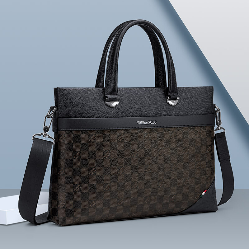 WILLIAMPOLO Paul business briefcase genuine leather men's handbag large capacity first layer cowhide 17 inches computer bag high-end black (first layer cowhide) 17 inches