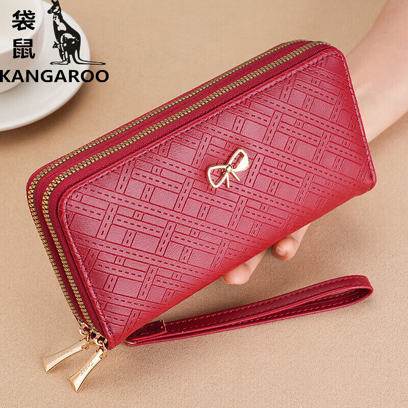 Kangaroo (KANGAROO) Women's Wallet Clutch Women's Long Simple Mobile Phone Bag Multifunctional Large Capacity Fashion Wallet Wallet Red
