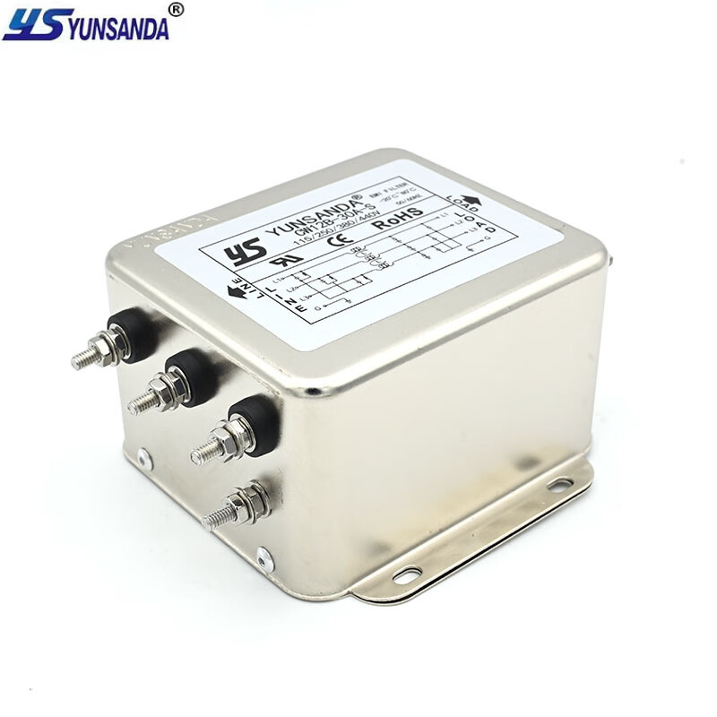 YUNSANDA three-phase three-wire terminal block guide rail type 380V power filter AC anti-interference CW12B-40A-R CW12B-40A-R guide rail installation